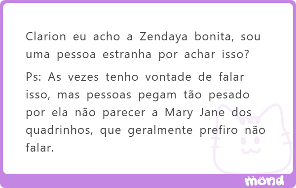clarionrox's tweet photo. A Zendaya é até bonita - fora dos filmes, quando está produzida. 

O problema dela é que Hollywood elegeu ela a musa da geração woke, então ela tem que fazer sempre o mesmo papel - descabelada, sem nenhum sex appeal,  fazendo cara de "empoderada" (arrogante/rabugenta).

A culpa é menos dela do que dos diretores. Ela, pelo que mostra fora das câmeras, gosta de parecer bonita e sensual.