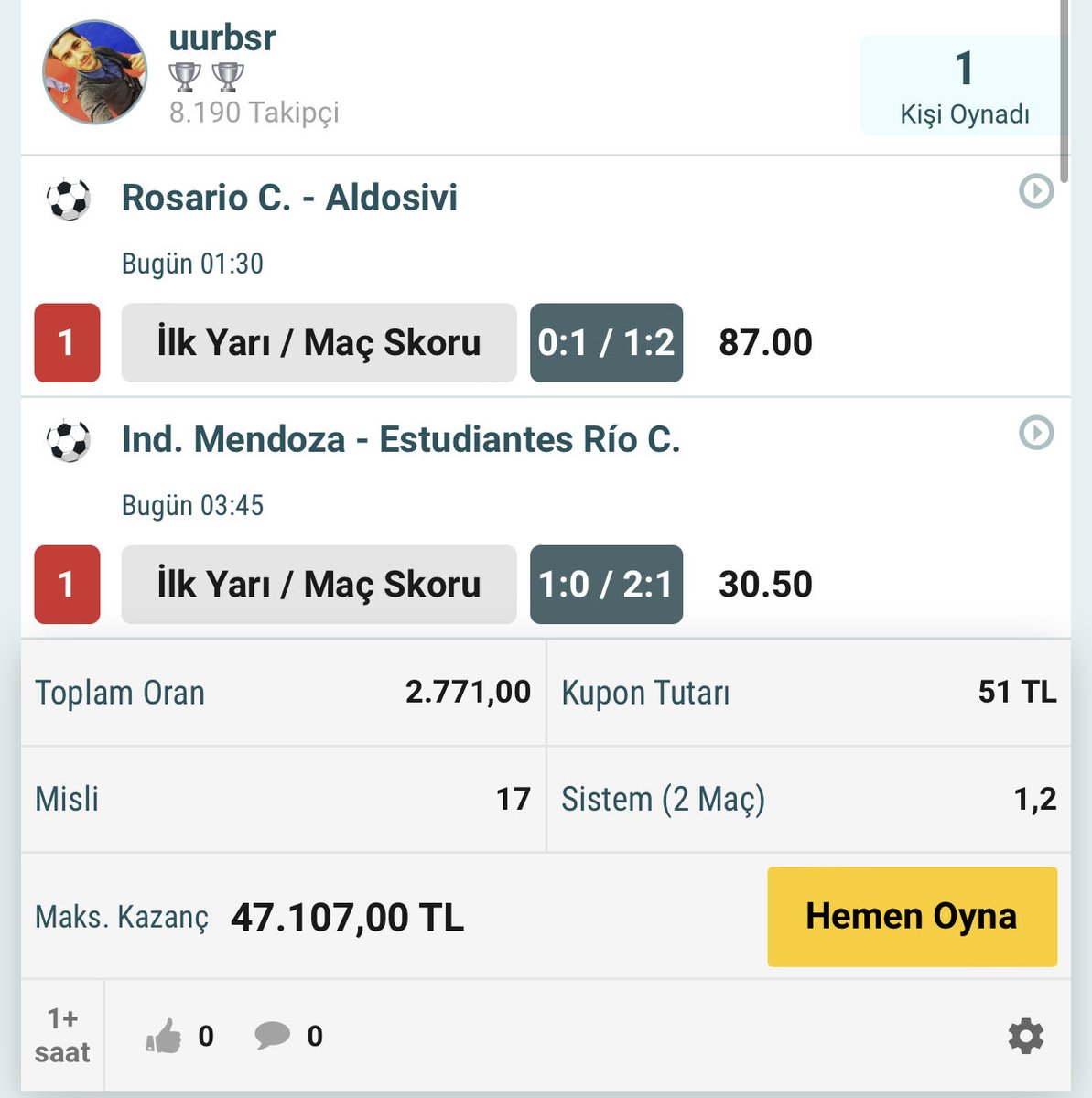 TipsSniper10's tweet photo. İlk maçı terste aldım. Şans bizimle olsun hakkımızda hayırlısı olsun. Bol kazancımız olsun inşallah. 🙏🙏🙏🙏 https://t.co/LEZcV1tCev