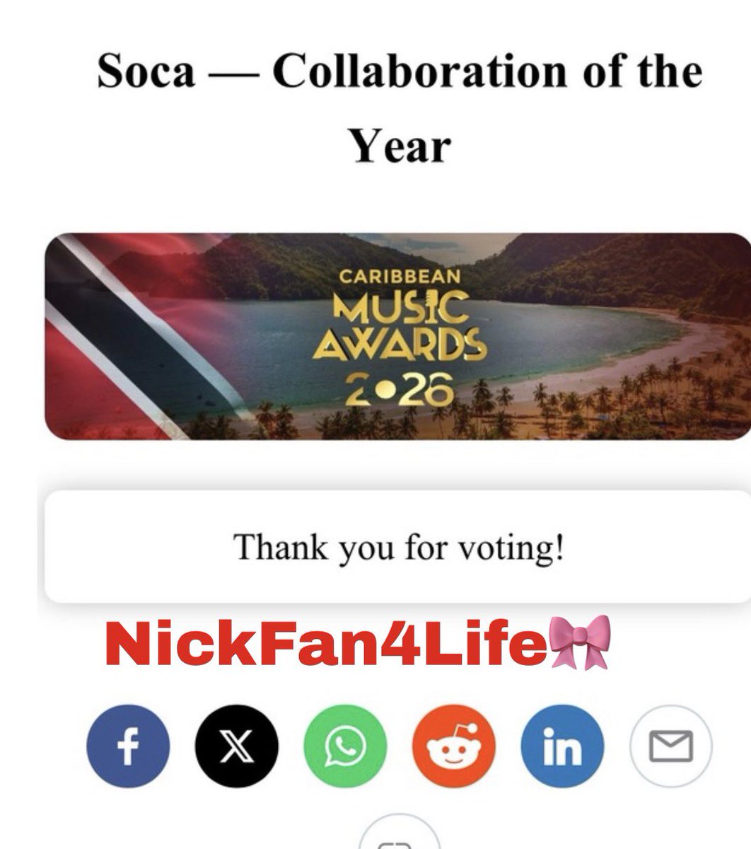 PrettyHustlerzz's tweet photo. I Love Supporting The ๐@NICKIMINAJ !
#Barbz Continue To Place Your Votes There Is No Limit On Voting Letโs Go ๐๐๐
๐ณ๏ธ #CaribbeanMusicAwards #NickiMinaj #EskimoRemix #Barbz https://t.co/hwwPSAYVpW