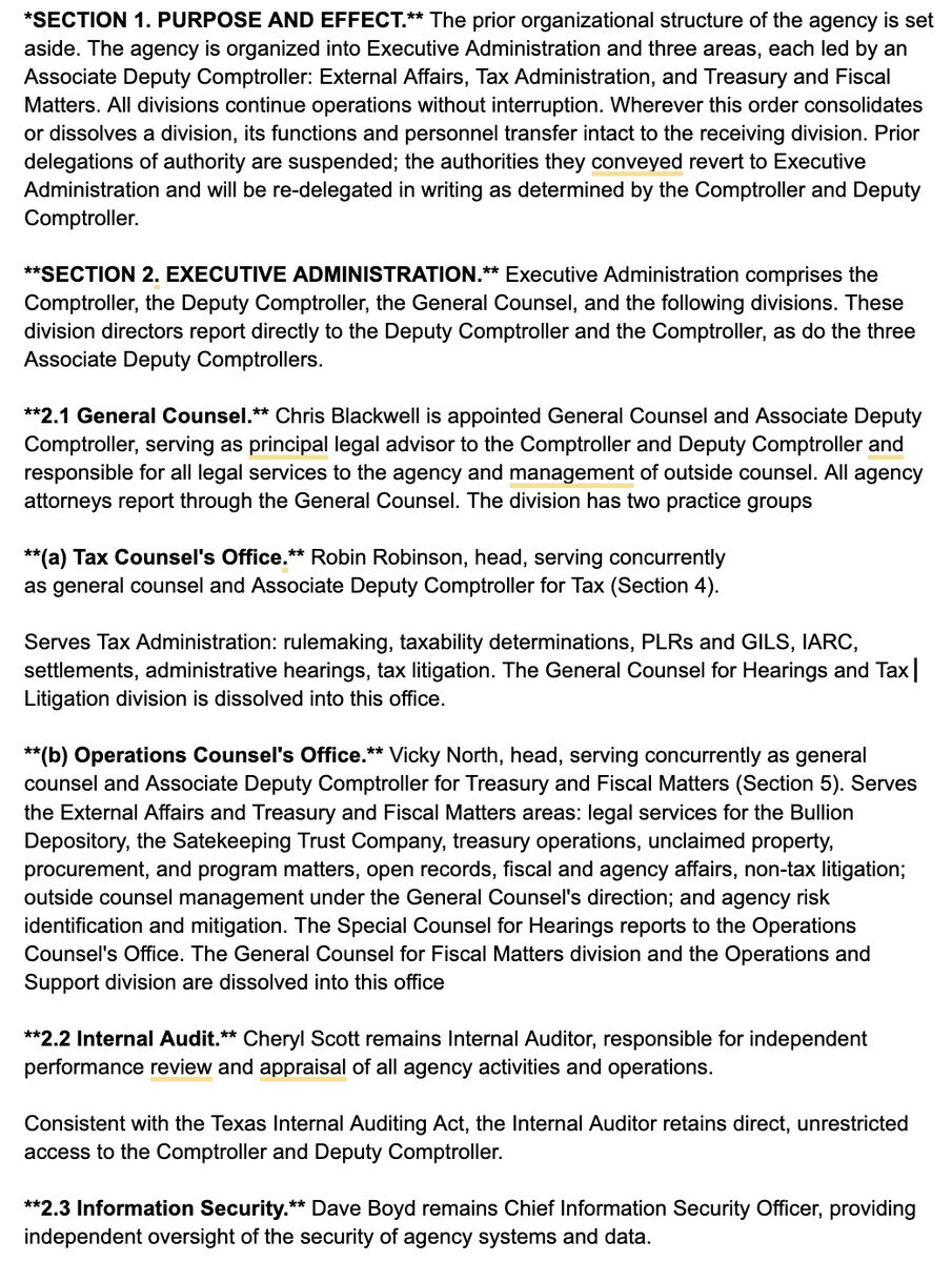 AaronTorres_'s tweet photo. Here's a copy of email that acting comptroller @DonHuffines sent to staff announcing restructuring at @txcomptroller 

In it, Huffines announces the new associate deputy comptroller's (ADCs) are (h/t @bradj_TX who reported first)

#txlege https://t.co/bztg4b7q7g