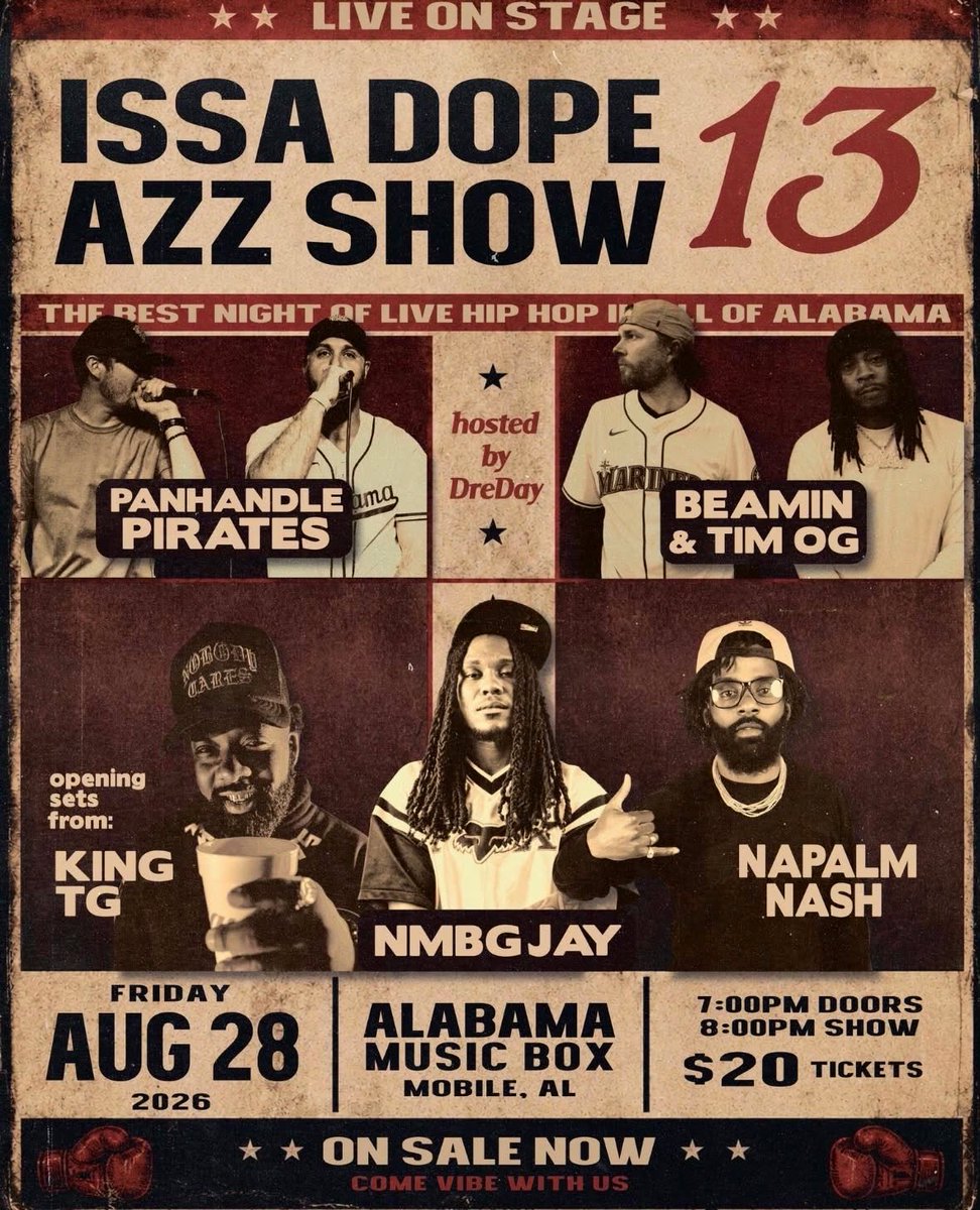TrappinTravis's tweet photo. MOBILE, ALABAMA! 
Get ready because  ISSA DOPE AZZ SHOW is Back!!
📍 Alabama Music Box
📅 Friday, August 28
🎟️ Tickets: $20
Pull up, bring your crew, and experience a night of live music, great vibes, and unforgettable performances.
 #LiveMusic #Concert #SupportLocalMusic https://t.co/JMexQ0pkXF