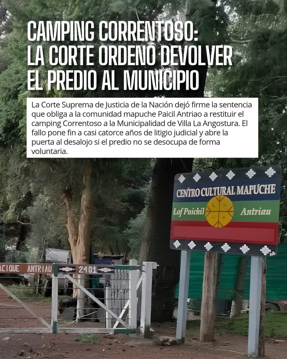 CerviPablo's tweet photo. LA CORTE REAFIRMÓ QUE LA PROPIEDAD PRIVADA SE RESPETA. AHORA HAY QUE HACER CUMPLIR LA LEY.

Después de más de 10 años de conflicto por la ocupación de tierras en Villa La Angostura, la Corte Suprema volvió a rechazar los planteos de la comunidad Paichil Antriao y dejó firmes las decisiones de la Justicia neuquina para restituir los terrenos.

Ningún reclamo puede justificar una usurpación ni colocar a nadie por encima de la Constitución y de la ley.

Ahora es momento de que las autoridades provinciales hagan cumplir los fallos judiciales. Y si no cuentan con los medios necesarios para hacerlo, deben solicitar la colaboración de las autoridades federales. Las sentencias de la Justicia están para cumplirse.

Defender la propiedad privada también es defender el futuro de Neuquén. Nuestra provincia tiene en Vaca Muerta una oportunidad histórica de desarrollo y necesita seguridad jurídica, respeto por las instituciones y garantías para quienes viven, producen e invierten.

Esta semana dimos media sanción en el Senado a la Ley de Inviolabilidad de la Propiedad Privada. Tenemos que terminar con años de atropellos y garantizar algo elemental: la ley es igual para todos y lo que es tuyo, tiene que seguir siendo tuyo.