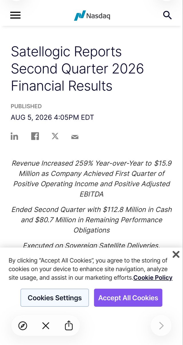 oxiir11's tweet photo. $SATL لفتني بعد النتائج

الإيرادات نمت 259% ووصلت 15.9 مليون دولار
أول ربع بدخل تشغيلي موجب وAdjusted EBITDA موجب
الكاش 112.8 مليون دولار

السهم كان تحت ضغط الفترة الماضية والحين بدأ يتحرك مع تغير واضح في أساسيات الشركة

يستحق المتابعة https://t.co/lfTy5VMbGx