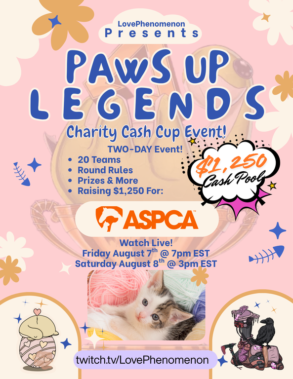 iamntroze's tweet photo. Playing in @LovePhenomenon_ ASPCA #PawsupLegends charity tournament with Hibiscus APM today! We go live at 7 EST. Stop on by and use the QR code on stream to make a donation. All donations $5 and higher automatically enters your name into giveaways! I will attach the graphic below with more info. Hope to see you there!💜