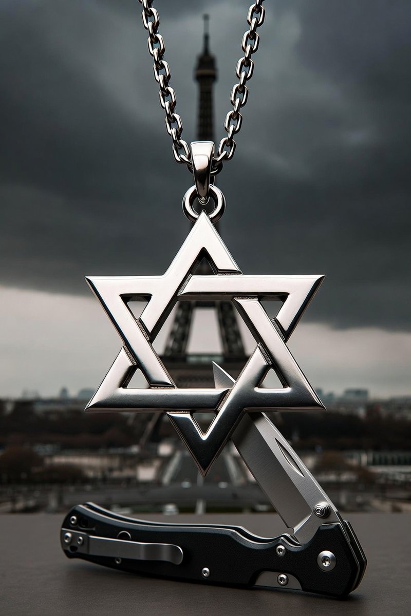 israelnewspulse's tweet photo. My grandfather is 93. Today, while we were visiting him and my grandmother at their home in Herzliya, his sister called from Paris on WhatsApp video. During the conversation she noticed I was wearing a Star of David. She told me that when I come to Paris I must never wear it under any circumstances, that I could be killed for it.

I calmly explained that I wear it everywhere, every day, without exception, and that I always carry a large folding knife. If anyone ever physically attacks me for wearing a Star of David, they will be stabbed in the neck.