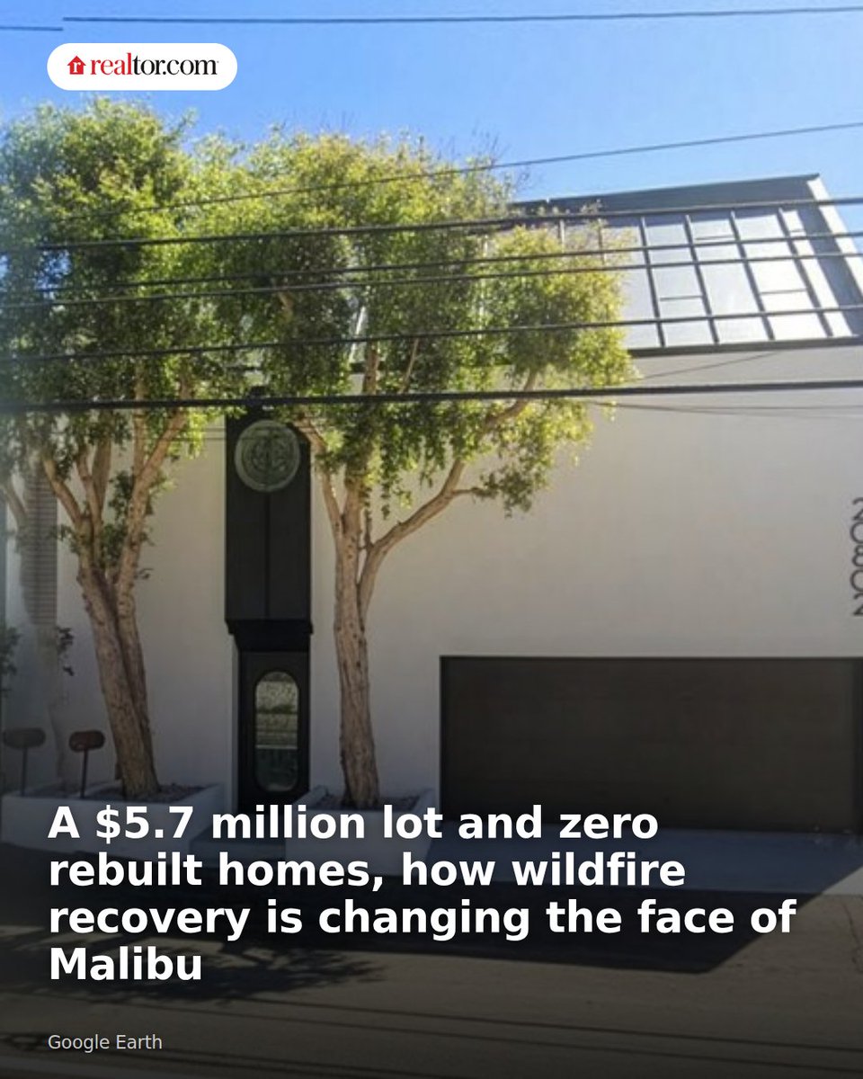 realtordotcom's tweet photo. More than 18 months after the 2025 Palisades Fire, not a single destroyed home in Malibu, CA, has been fully rebuilt, with one burned-out oceanfront lot now listed for $5.69 million.

Read: https://t.co/XoUdk3H7pH https://t.co/dol7X9zEe0