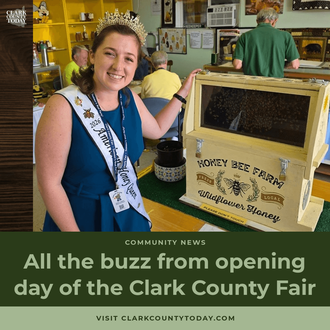 NewsFromCCT's tweet photo. Delanie Craighead, the 2026 American Honey Queen, arrived at 1 a.m. and was opening the Clark County Fair by 10 a.m. She is at the Bee Barn for the next few days. Fair runs through Aug. 16 in Ridgefield. https://t.co/M17bkjumns #ClarkCountyFair #Ridgefield https://t.co/66JUDtv0mD