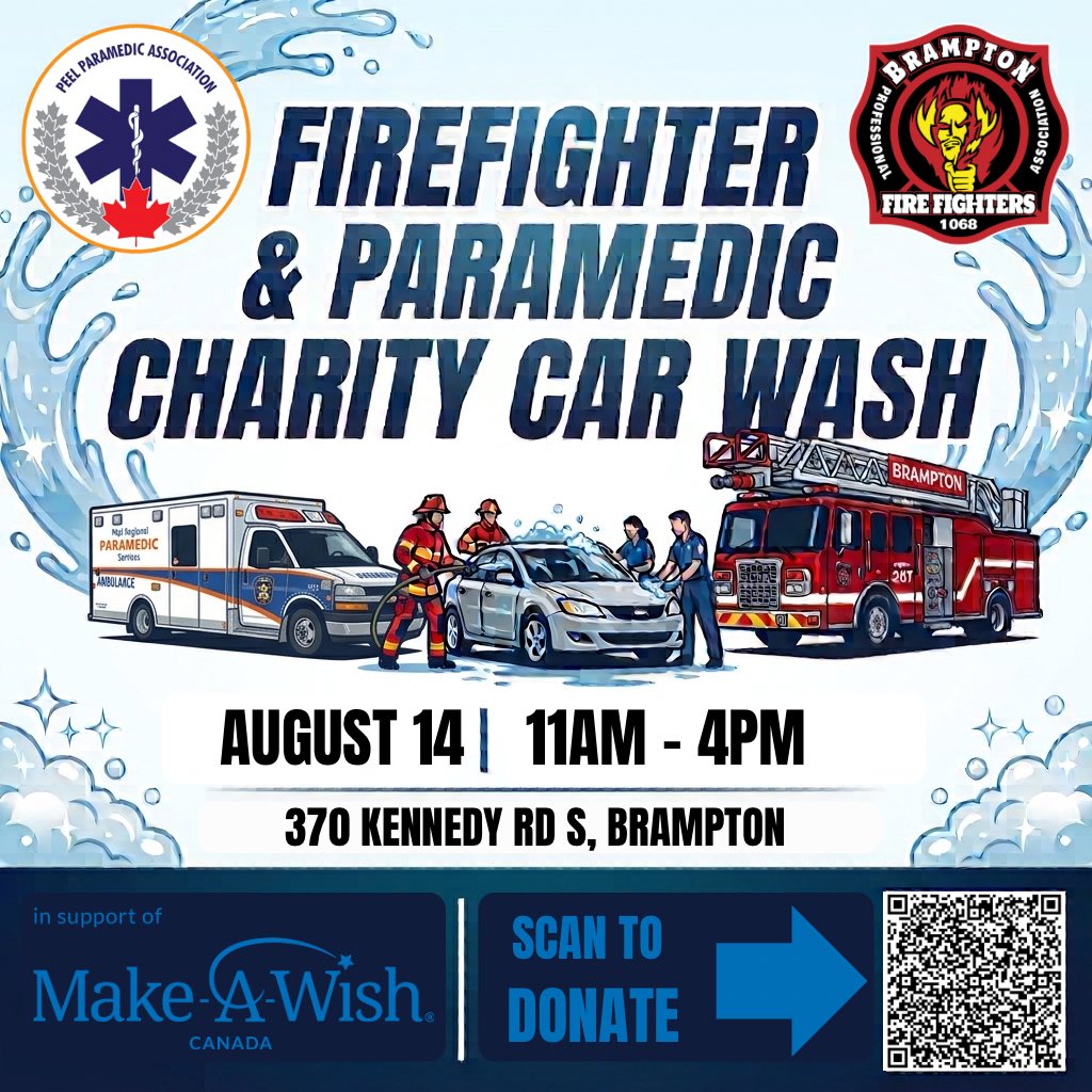 BPFFACharity's tweet photo. Join us on August 14th for the rescheduled @ParamedicAssoc and @BPFFA1068 car wash in support of Make A Wish Canada!

Your support helps make wishes come true for critically ill children. We hope to see you there! https://t.co/SC7qwdKFmQ