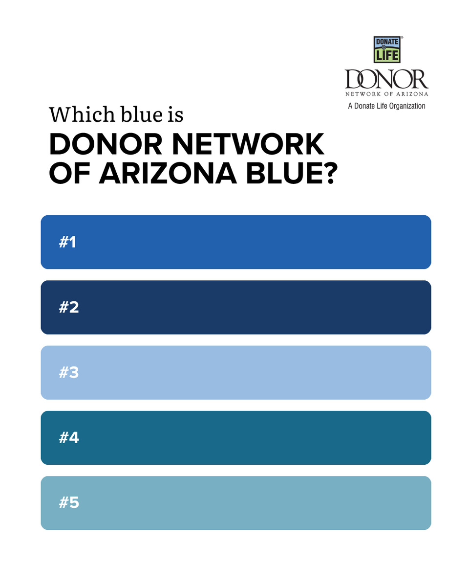 DonorNetworkAZ's tweet photo. Tell us your guesses for our 💙 and 💚 in the comments below! 

Hint: They're not the same blue and green as the Donate Life logos. https://t.co/7Wm8wp9CBA