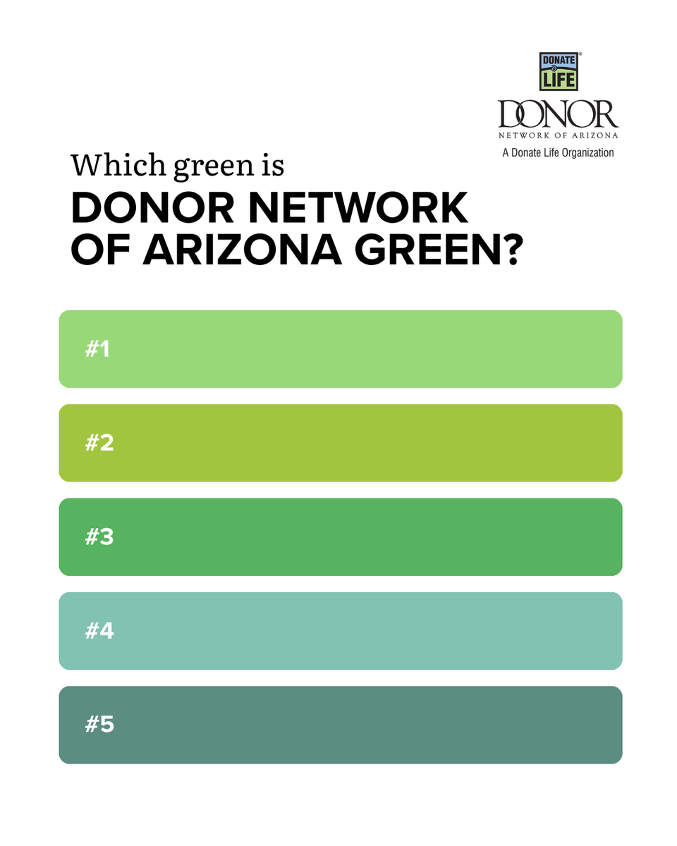 DonorNetworkAZ's tweet photo. Tell us your guesses for our 💙 and 💚 in the comments below! 

Hint: They're not the same blue and green as the Donate Life logos. https://t.co/7Wm8wp9CBA