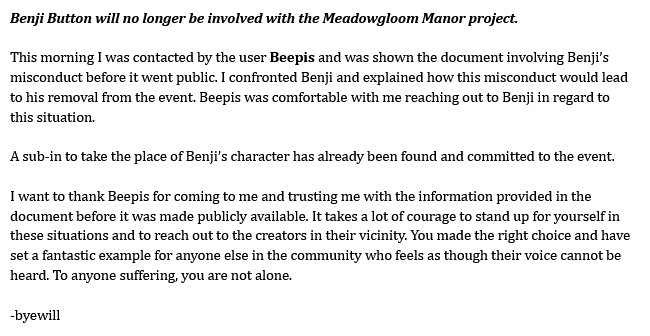 imbyewill's tweet photo. A statement in regards to Benji Button. https://t.co/zS96fIqTsF