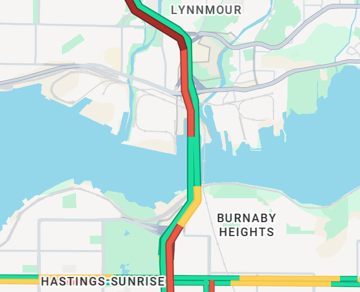 DriveBC's tweet photo. ⚠️ #SecondNarrowsBridge - Southbound stalled vehicle is blocking the right lane approaching midspan. Traffic control has been advised. Use caution when passing and expect delays. #NorthVanBC #VancouverBC #BCHwy1 https://t.co/7IyvGOdL3Q