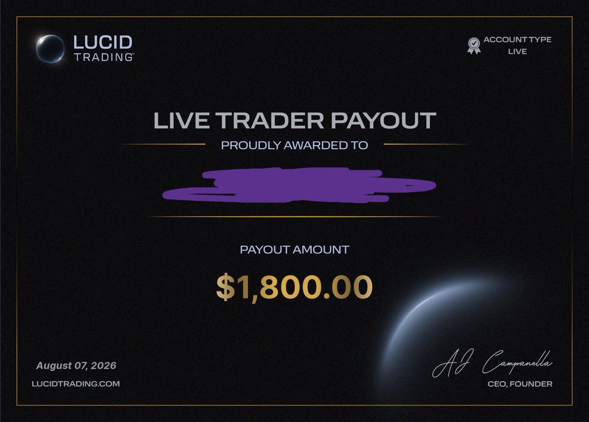 ShaTradeFutures's tweet photo. @TradingLucid 1800 x 5 for the payout bonus with my live accounts! Can't say enough good things about this firm and their payout structure. Even their live is incredibly clean and easy. Seamless experience https://t.co/tPkzgJU5bP