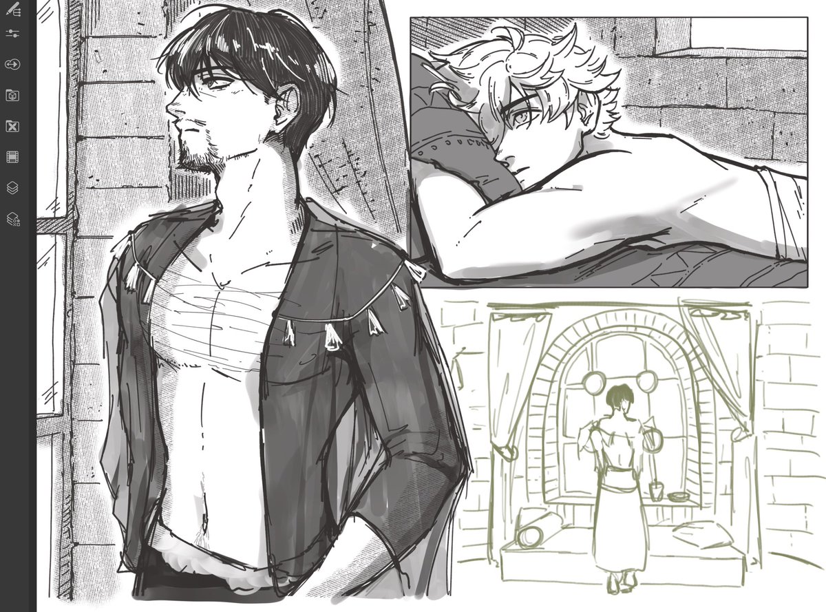 ochaiit's tweet photo. WIP I‘m obsessed with Olruggios home wear/night gown 😩 \\ #orufrey #witchhatatelier  #WitchHatAtelierFanart #Δ帽子 https://t.co/aZiEOa2EMv