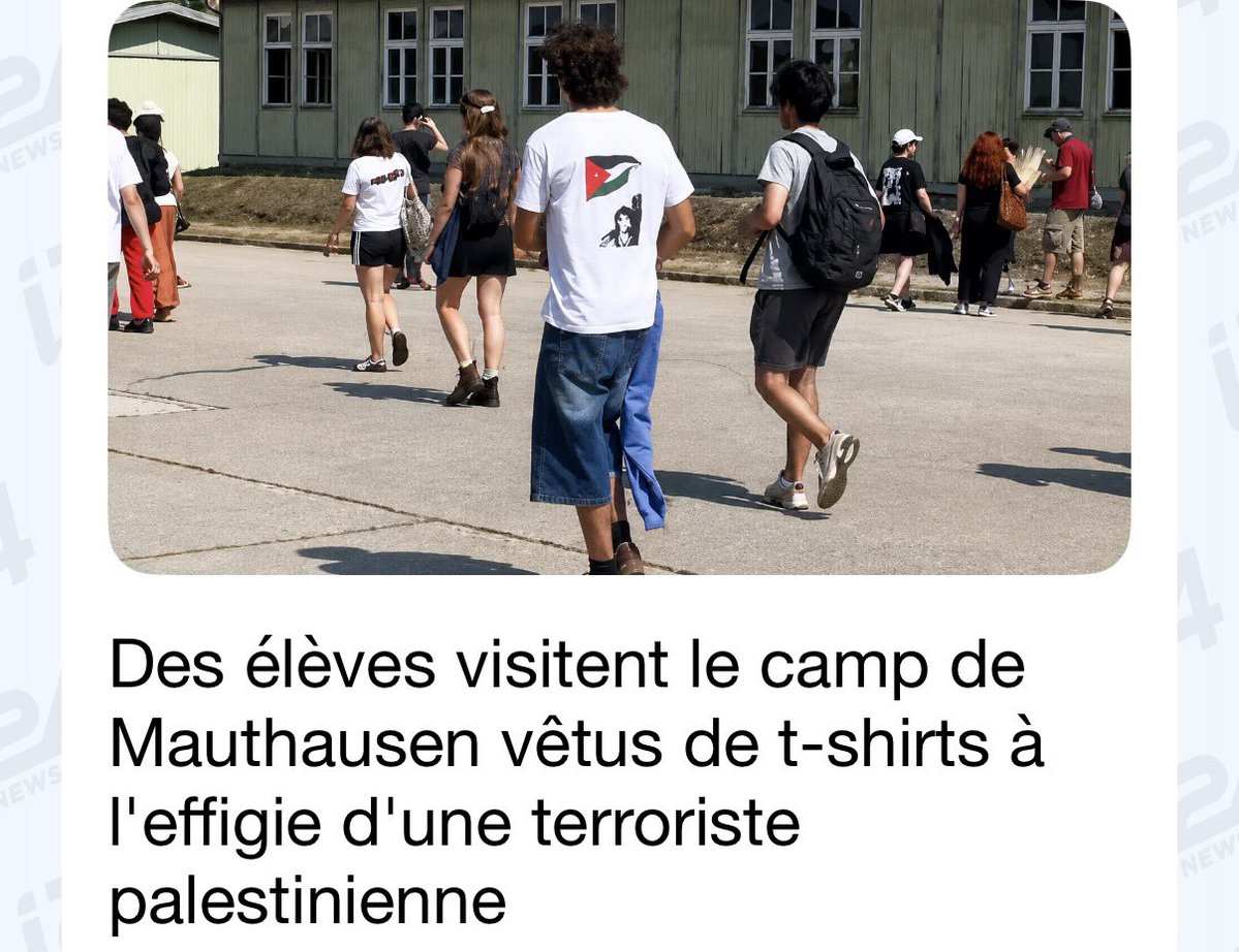 Nizardisabelle's tweet photo. Comment un professeur, qui prend la bonne initiative d’organiser une visite du camp de Mauthausen, où plus de 190 000 personnes ont été déportées, peut-il accepter qu’un petit crétin d’élève s’y présente en portant ce déchet de T-shirt ?

J’aimerais vraiment connaître le nom de l’établissement et celui du professeur qui a laissé passer cela.
#devoidememoire