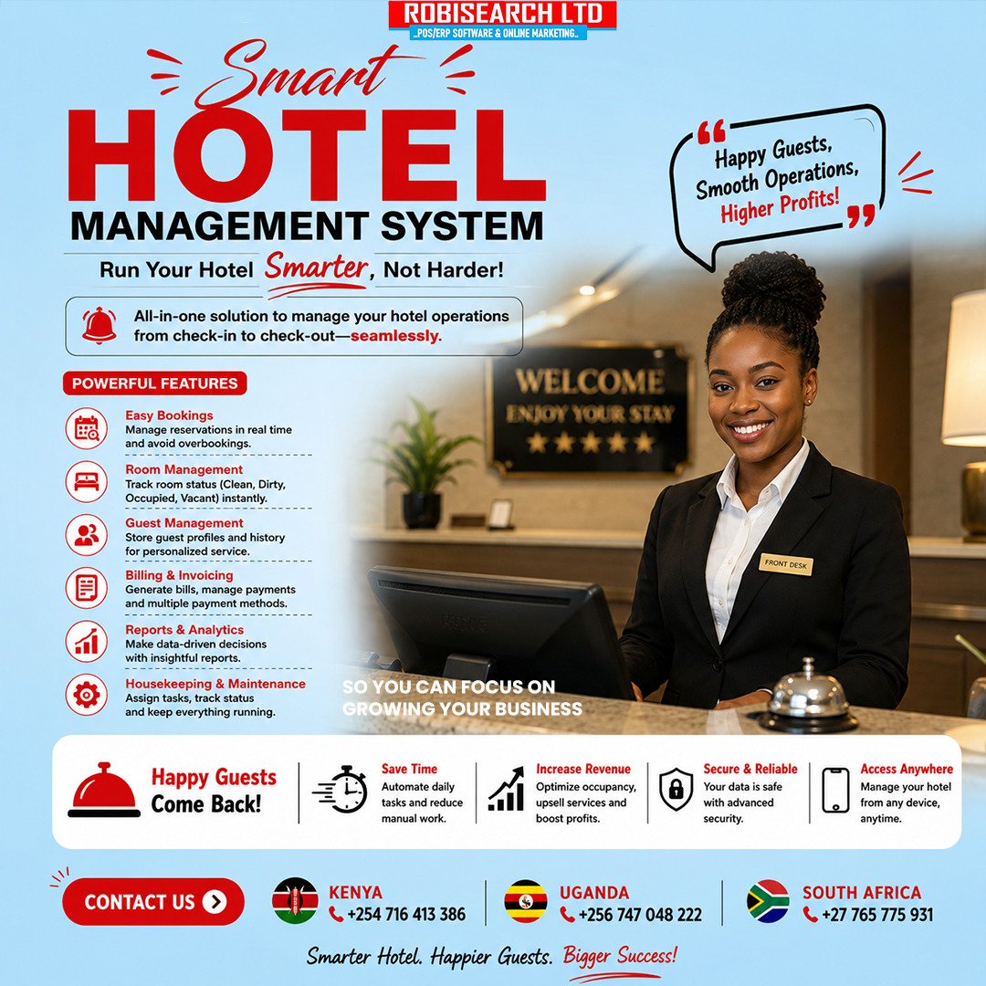 RobisearchICT's tweet photo. Weekend rush is here. 

Let technology manage your bookings while you focus on your guests.

📞0716 413 386

#HotelManagement #ERP #POS #SEO #CCTV #Kenya #Africa https://t.co/8BizEbliCX