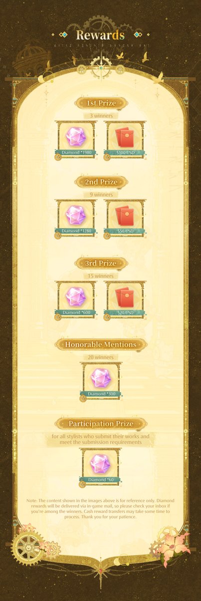 InfinityNikkiEN's tweet photo. Infinity Nikki: Nikki And The Golden Feast Creation Event Starts Today!

Participate in the event on X/Facebook/Instagram/YouTube/TikTok/Steam to win Diamond, game merch and wonderful rewards!

Event Duration
Submission Period: August 7 21:00:00 - August 27 12:49:59 (UTC-7)
Review Period: August 28 - September 7 (UTC-7)
Announcement Period: September 8 - September 15 (UTC-7)

How to Participate:
Post your work on X, Facebook, YouTube, TikTok, Instagram, or Steam with the hashtags #InfinityNikki, #GoldenDust, and #NikkiAndTheGoldenFeast, and fill out the form below.
*Please ensure that your submission account and posts are public until the end of the announcement period.

Form Link: https://t.co/bAtfSseOD0
Check the image below for more details.

——
➤ Infinity Nikki Version 2.8 Golden Dust is now live worldwide!
➤ Download Now: https://t.co/soaPebzlY9
➤ Join us on Facebook Group: https://t.co/rabLOeX3ac
#InfinityNikki
#GoldenDust
#NikkiAndTheGoldenFeast