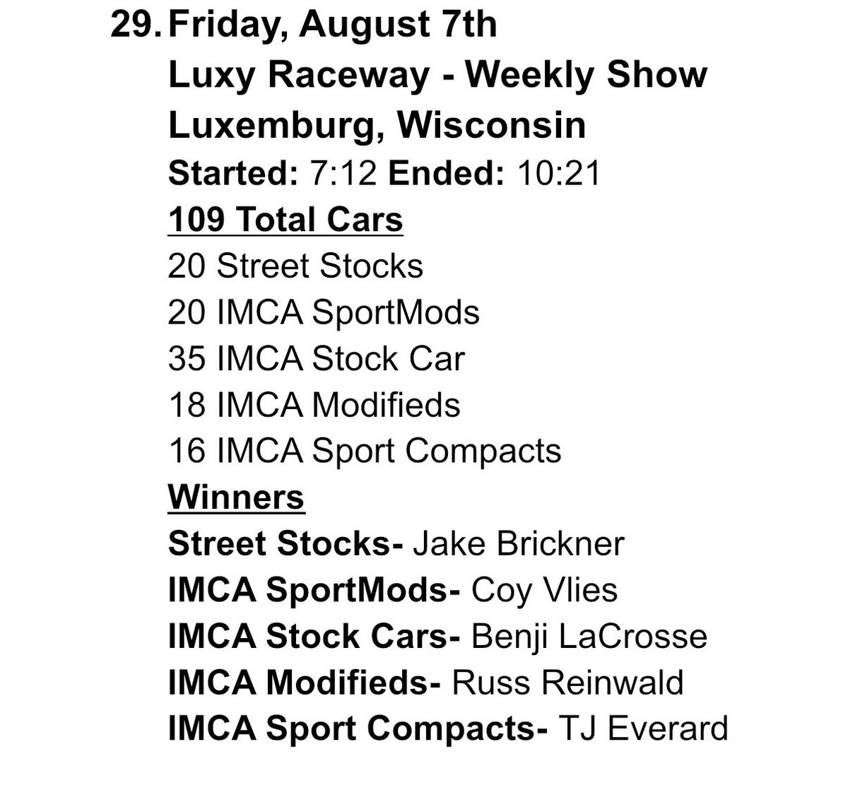 Carter_Bouche's tweet photo. Results from Luxy Raceway 

Race 29 https://t.co/FmUmoBqvaL