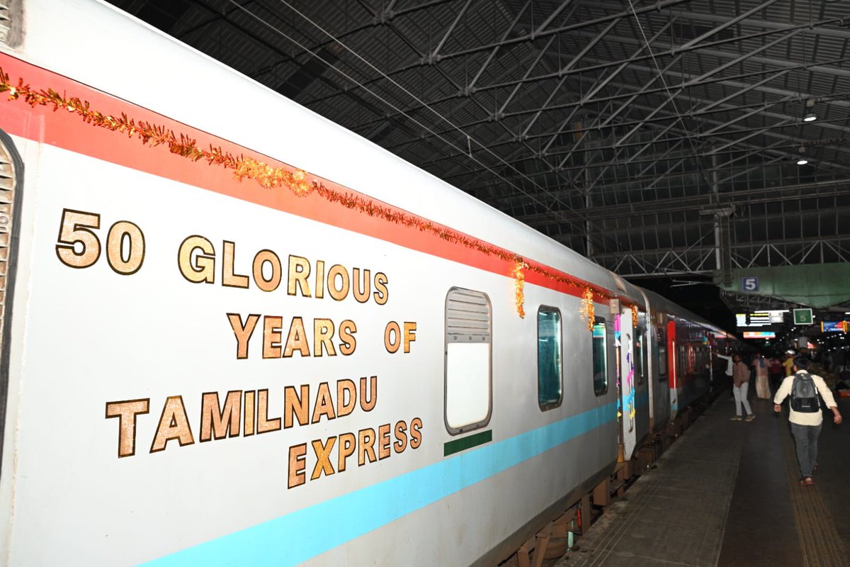GMSRailway's tweet photo. 50 Years of Tamil Nadu Express!
Tamil Nadu Express proudly completed 50 glorious years of service on 7 August 2026, marking five decades of connecting Chennai with the National Capital, New Delhi.
To commemorate this historic milestone, 50th Anniversary celebrations were held yesterday at Dr. MGR Chennai Central Railway Station.
#TamilNaduExpress #SouthernRailway #IndianRailways