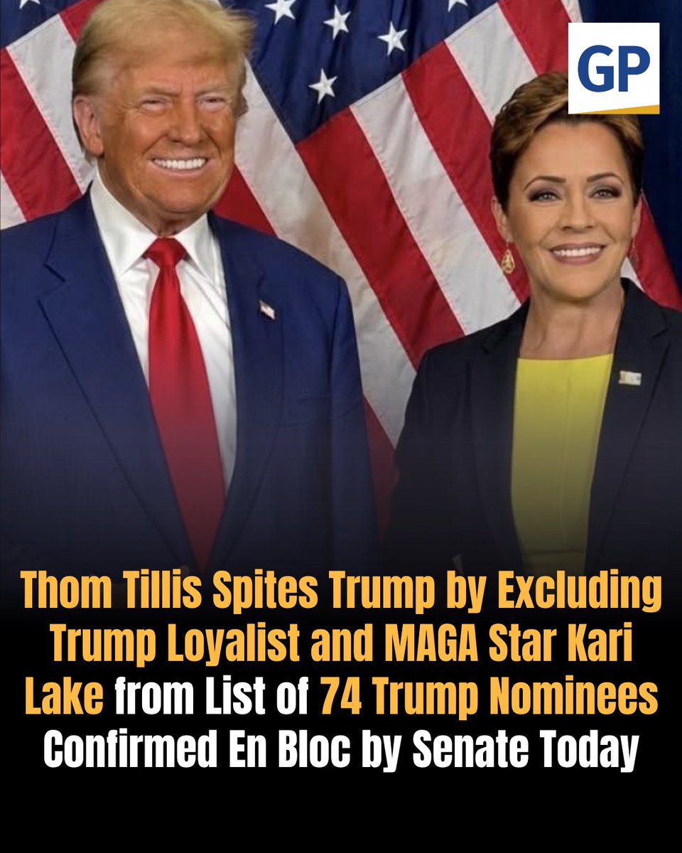 gatewaypundit's tweet photo. Trump loyalist Kari Lake’s confirmation as US Ambassador to Jamaica has been delayed due to efforts by outgoing Senator Thom Tillis (R-NC) to undermine President Trump, the Gateway Pundit has learned. https://t.co/xps5eeeb12