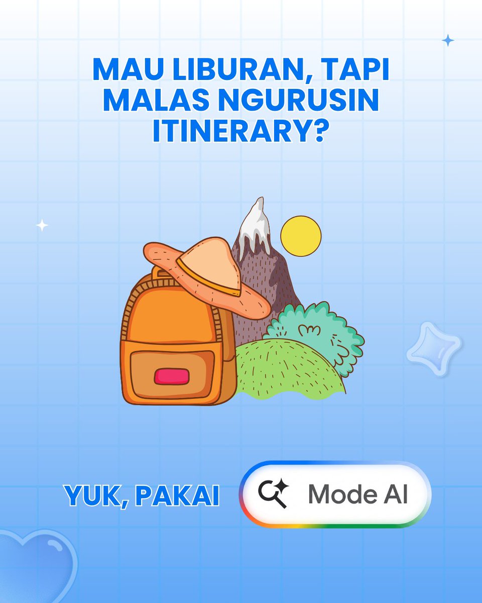 Vallms05's tweet photo. Kalau kamu tipe yang pengen liburan tapi males bikin itinerary, coba cara ini. 👇

@googleindonesia 
#TeamGoogle #GoogleStudentAmbassador #GSA2026 #Gemini #GoogleAI https://t.co/Dyh9zNQmfA