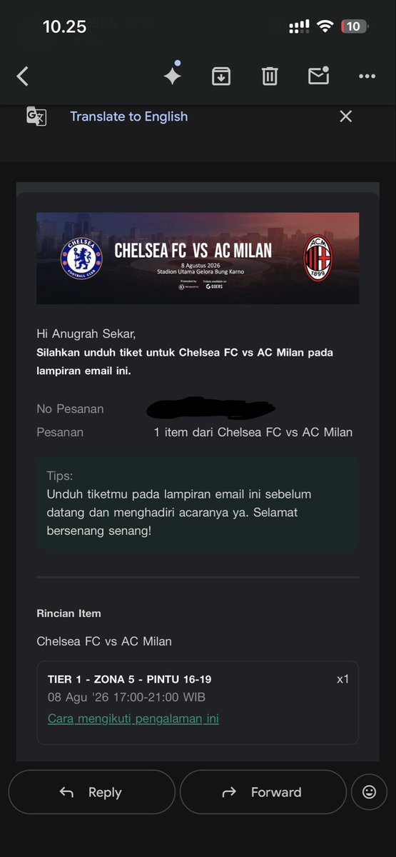 toodlesweet's tweet photo. WTS TIKET AC Milan Vs Chelsea 

Dijual 1 juta aja

Atas nama Pribadi. Bisa COD. Bisa masuk bareng2 juga karena suami dan adik aku juga nonton!! https://t.co/moEPI1KYhg