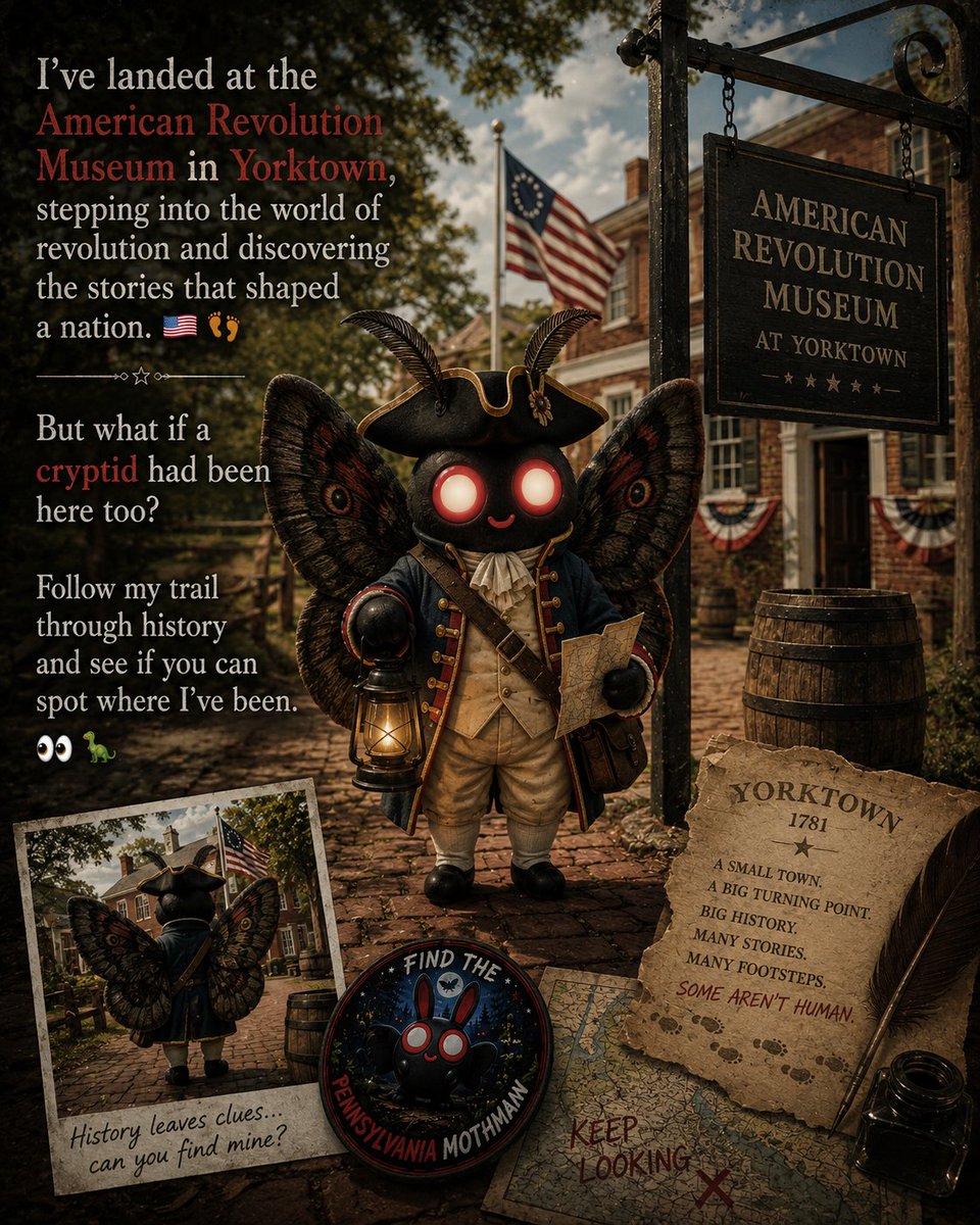 FindMothMan's tweet photo. I’ve landed at the 

#Mothman #FindMothman  #AmericanRevolutionMuseum
#YorktownVirginia  #HiddenInHistory  #CryptidAdventure #HistoryComesAlive #ExploreHistory #FindTheMothman https://t.co/IBCag49tqP