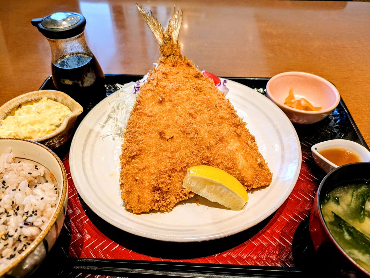 specialfuku's tweet photo. お昼は大戸屋。３万食限定🐟️直径約20cm！の大判あじフライ定食。
鯵フライ＆タルタル好きにはたまらないボリューム。
白米は五穀米に変更し、ごまめしおをたっぷり。
大戸屋株は未保有。
レントラックスのデジギフ優待で取得したdポイント払いでお会計。200円引きアプリクーポンも使用。

#株主優待 https://t.co/FudldoGuHV