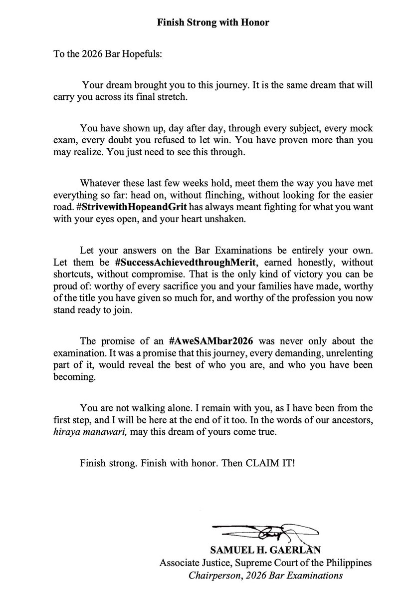 QuickQuid_Pro's tweet photo. The Bar is more than an exam, it is a test of your courage, discipline, and character. 

You’ve come this far...now finish strong, finish with honor, and claim it. ⚖️ 

#StrivewithHopeandGrit 
#AweSAMBar2026 
#SuccessAchievedthroughMerit https://t.co/guaZR6MtN4