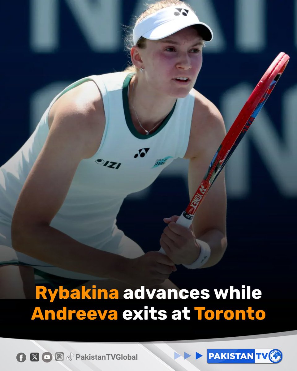 PakTVGlobal's tweet photo. Reigning Australian Open champion Elena Rybakina advanced to the fourth round of the WTA Toronto Masters on Friday while French Open winner Mirra Andreeva was eliminated by Canada's Leylah Fernandez.
#ElenaRybakina #TorontoMasters #WTA #Tennis #PakistanTV https://t.co/exIKVL5Fsy