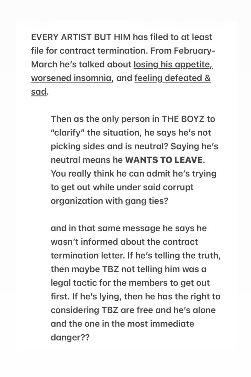 nyunoot's tweet photo. everything aside, have y’all considered chanhee’s safety in all this? 

he’s a person currently under contract of a company:
- with gang affiliations
- ex-ceo who threatened to k!ll an artist
- current ceo arrested
- no schedules
- no updates
- no pay
- ONLY ARTIST “staying” https://t.co/SR71INdl2l