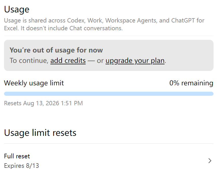 anotherme9520's tweet photo. @thsottiaux As u know, everyone's reset date for this round is Aug 8, and mine was too. However, after I used my second-to-last reset at Aug 6, my weekly reset date was pushed back to Aug 13—which is clearly incorrect. Now I’m afraid to use my final reset; could u please resolve this issue? https://t.co/nlEDDcvvp9
