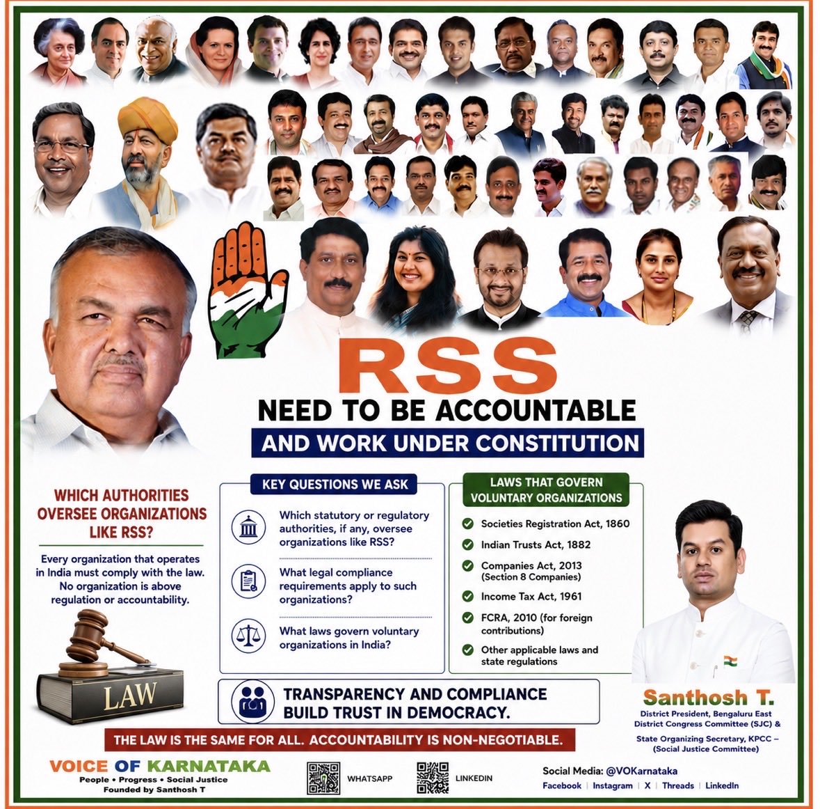 VOKarnataka's tweet photo. RSS MUST BE ACCOUNTABLE AND WORK UNDER THE CONSTITUTION

Question: Which statutory or regulatory authorities, if any, oversee organizations like RSS?

What legal compliance requirements apply?
Which laws govern such voluntary organizations in India?

#RSS #Accountability https://t.co/8oWdvsdTAx