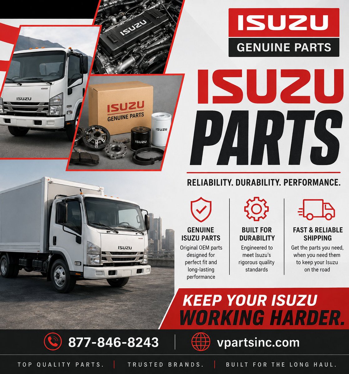 VPartsInc's tweet photo. 🚚 Keep your Isuzu working hard! 🔧

Find quality Isuzu parts built for durability and reliability. From engine components to essential replacement parts, Vintage Parts has you covered.

📞 877-846-8243 | 🌐 https://t.co/YMeUbXzEWA
#Isuzu #IsuzuParts #TruckParts https://t.co/38vmkqv2ML