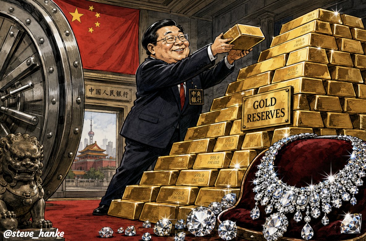 steve_hanke's tweet photo. China’s central bank bought nearly 20 tonnes of gold in July. That's its BIGGEST monthly purchase since Oct. 2023. The Central Bank of China has now extended its gold-buying streak to 21 straight months.

BUY GOLD, WEAR DIAMONDS. https://t.co/3DGIucZ9yi