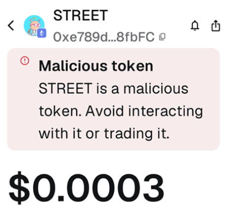 RealPapii's tweet photo. Seems like $STREET has been flagged as malicious 

@MetaMask @MetaMaskSupport please help

This is our @token_works strategy token, not malicious https://t.co/Wd4iIQvHK9
