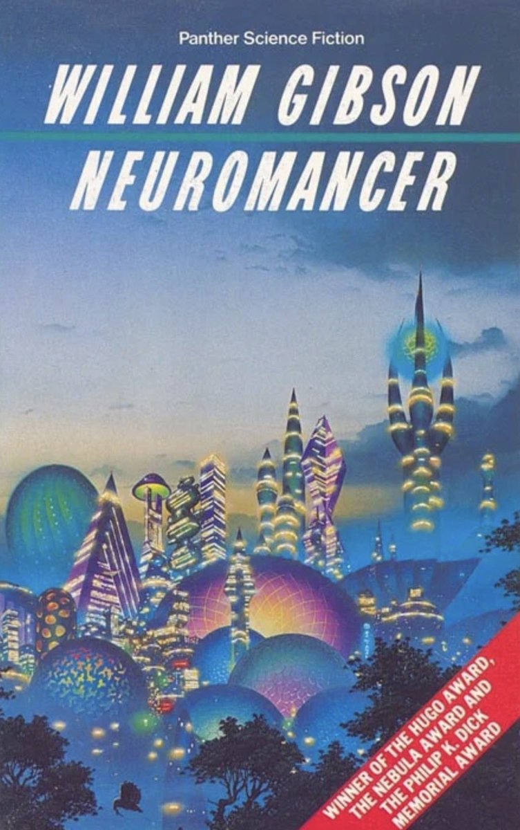 retroscifiart's tweet photo. Art by Tim White for William Gibson’s Neuromancer (1986 Panther / Grafton edition) https://t.co/kPQABGIaRe