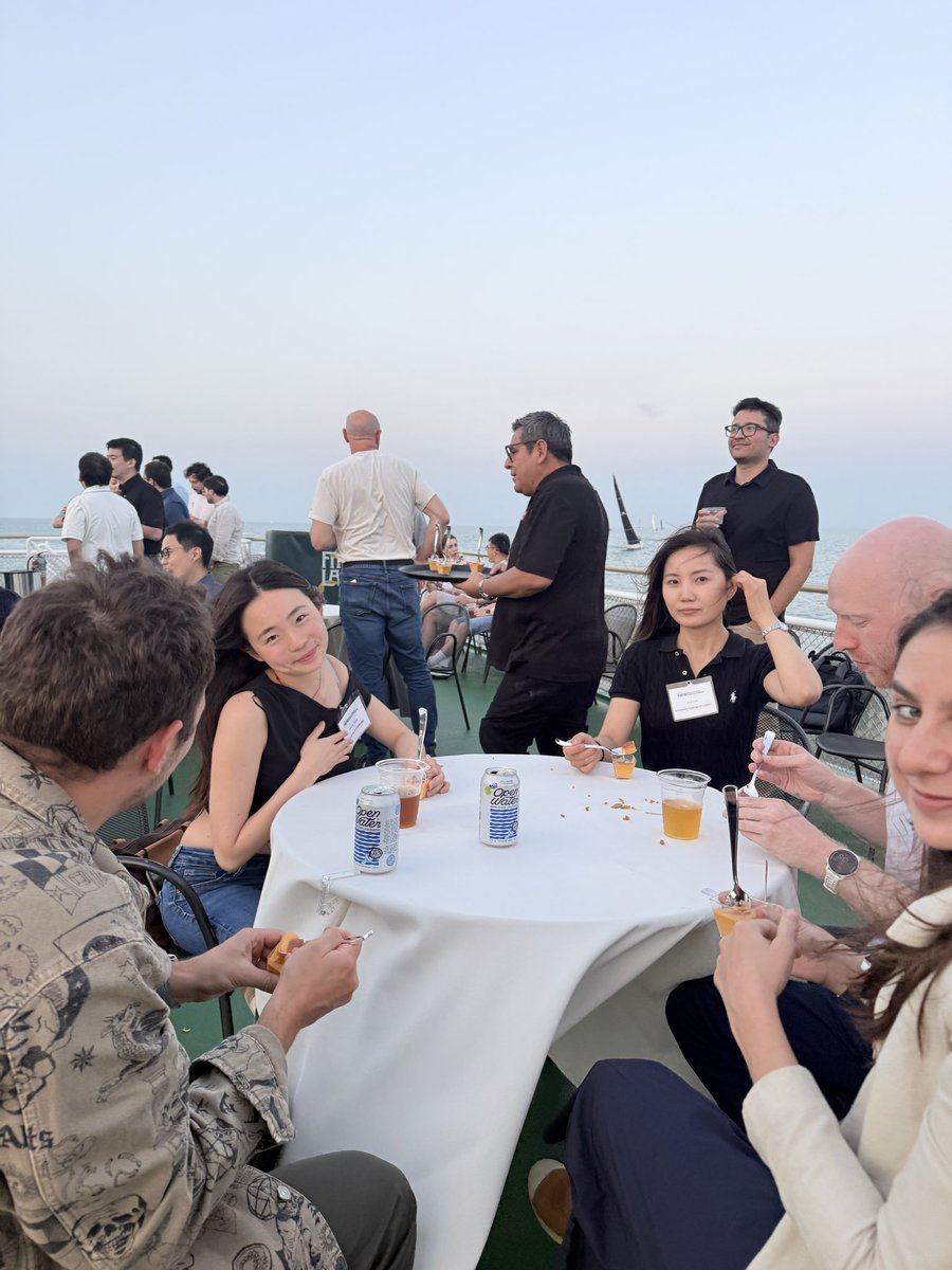 MFRProgram's tweet photo. Exchanging ideas while taking in Chicago’s iconic architecture, our PhD cohort had a wonderful time together Tuesday night on a dinner cruise along the Riverwalk #MFRSummerSession #MacroFinance #EconTwitter https://t.co/0un52dkFu0