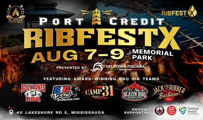 Mississauga_Cal's tweet photo. PORT CREDIT RIBFEST X 2026: *THIS WEEKEND* Aug 7-9. Fri-Sat @ 12noon-11pm; Sun: 12noon-8pm ๐#PortCredit Memorial Park, 40 Lakeshore Road East ๐ฅ๐ $5 Admission ๐ Kids 10 & under get in ๐๏ธ ๐: https://t.co/axrfVu7DSH https://t.co/77UjAPVcZ7