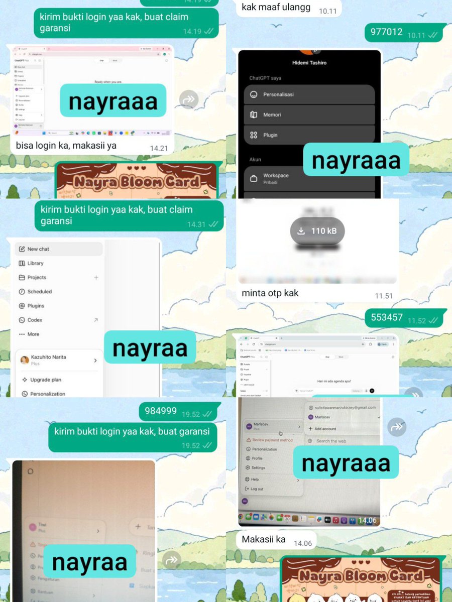 nayratya's tweet photo. ChatGPT Plus Full Garansi ✨

Sharing 5U: 
1HARI -- 15K 
3HARI -- 20K 
7HARI -- 25K 
1BULAN -- 40K

Sharing 3U: 
1HARI -- 18.5K 
3HARI -- 27.5K 
7HARI --  33K 
30HARI -- 50K

Private: 
3HARI -- 50K 
7HARI -- 65K 
1BULAN -- 115K

https://t.co/L05NfIpoSY
#zonauangㅤ dgkg https://t.co/1ediRC4Avj