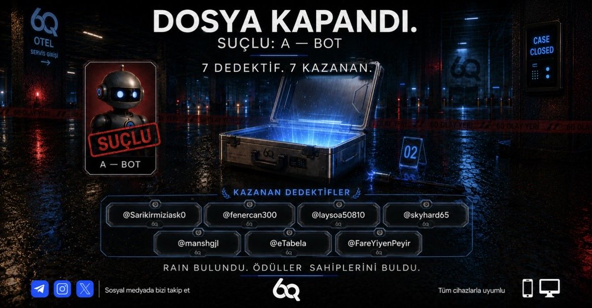 sixqtrresmi's tweet photo. 🤖 SUÇLU: A — BOT

🔎 İPUÇLARI
• Ekrandaki “ERİŞİM: BOT_06” kaydı
• Olay yerindeki kopmuş elektrik kablosu
• Kasadaki dijital müdahale izleri

🔗 Link in bio. https://t.co/FviX00kkK9