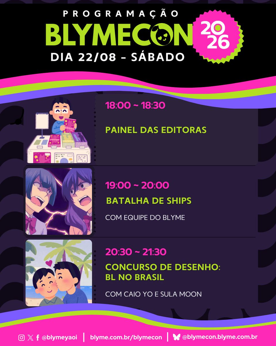 blymecon's tweet photo. ANSIOSOS PARA A BLYMECON?!

Nós também mal podemos esperar!!! 🤩

Fiquem com a nossa PROGRAMAÇÃO para os dois dias de evento e já vão se organizando!

Confiram aqui o que teremos no sábado, dia 22/08: https://t.co/TvUFiFHAsd