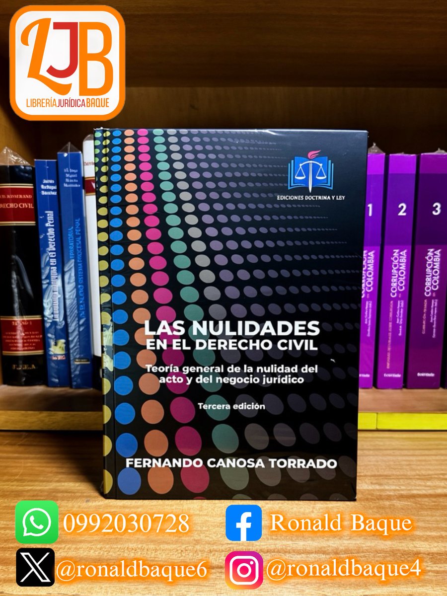 ronaldbaque6's tweet photo. Titulo:LAS NULIDADES EN EL DERECHO CIVIL.
Autor:FERNANDO CANOSA TORRADO.
#librosjurídicos #libreriaronaldbaque #librosdeabogados #librería #librosdederecho #ecuador🇪🇨 #guayaquilecuador #📚 #libros📚 https://t.co/Yh78R3plhg