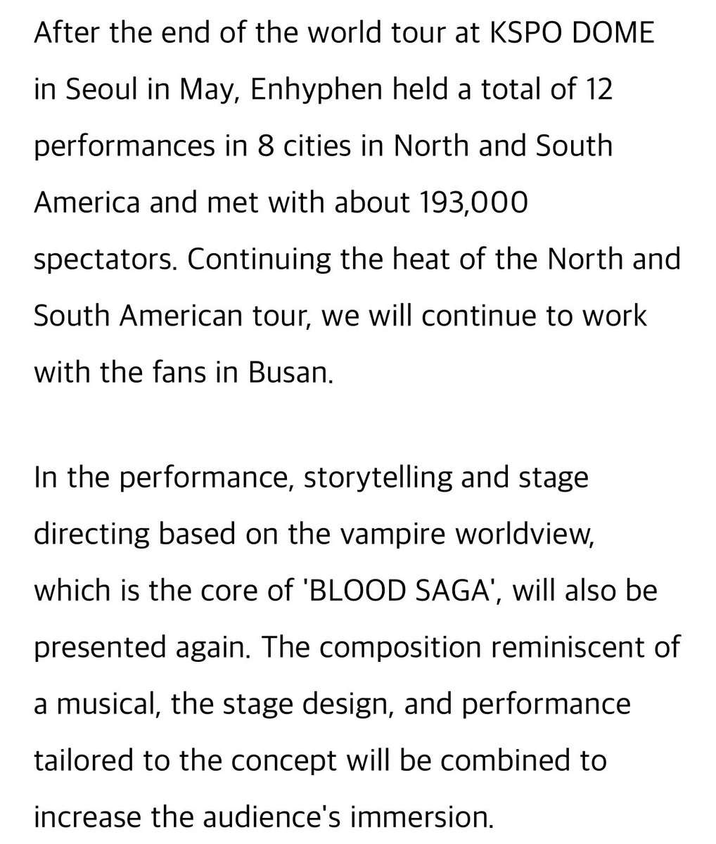 EN7ernally's tweet photo. ENHYPEN ARE PERFORMING “BLOODY PARADISE” FOR THE FIRST TIME TODAY AT BLOOD SAGA BUSAN CONCERT OMG 😭😭

AND INSTEAD OF A FAN SHOWCASE, THEY’RE GIVING US A FULL CONCERT… 🫠 https://t.co/hhhtGn4bYx