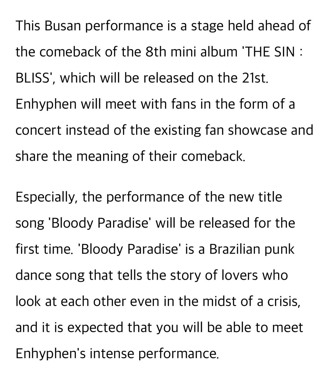 EN7ernally's tweet photo. ENHYPEN ARE PERFORMING “BLOODY PARADISE” FOR THE FIRST TIME TODAY AT BLOOD SAGA BUSAN CONCERT OMG 😭😭

AND INSTEAD OF A FAN SHOWCASE, THEY’RE GIVING US A FULL CONCERT… 🫠 https://t.co/hhhtGn4bYx