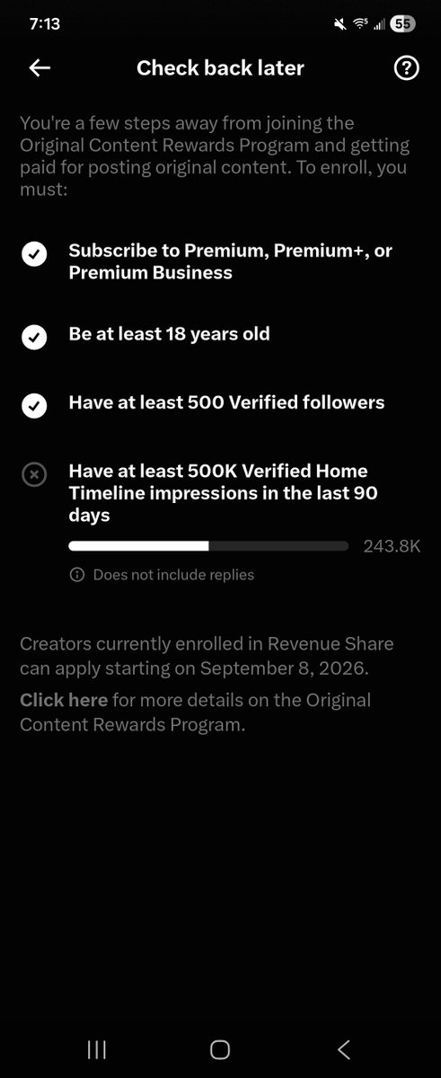 JaneidyEve's tweet photo. @mjnfarran Unfortunately, I just clicked the new application &amp; I do not even qualify because I need over 200k more views :( https://t.co/FSozmscfJO