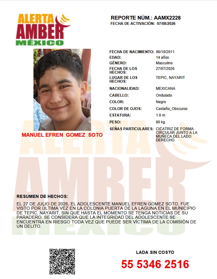 AAMBER_mx's tweet photo. #AlertaAMBER solicita su apoyo y RT para la búsqueda y localización del adolescente MANUEL EFREN GOMEZ SOTO, de 14 años de edad. https://t.co/ACO4dOqgXK