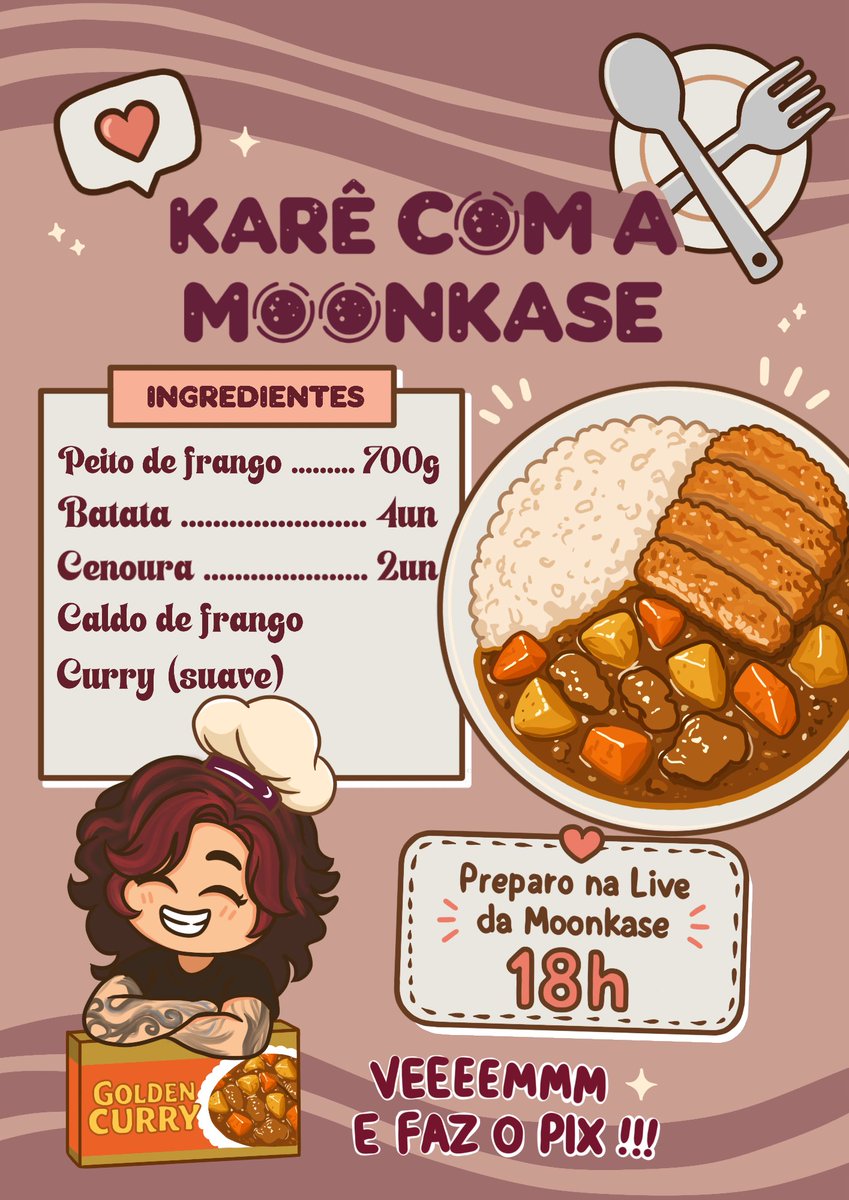 MoonKase's tweet photo. Atenção
Live moonlinaria no dia 12/08
Vo ensina kare e todo mundo vai faze junto.
Façam suas compras.

(Da pra comprar o caldo de frango pronto liquido ou aqueles de tabletinho)

O curry é o GOLDEN CURRY TABLET (prefiro o suave porque fica mt apimentado os outros e eu morro… da pra por pimenta sozinho depois)

Num perca