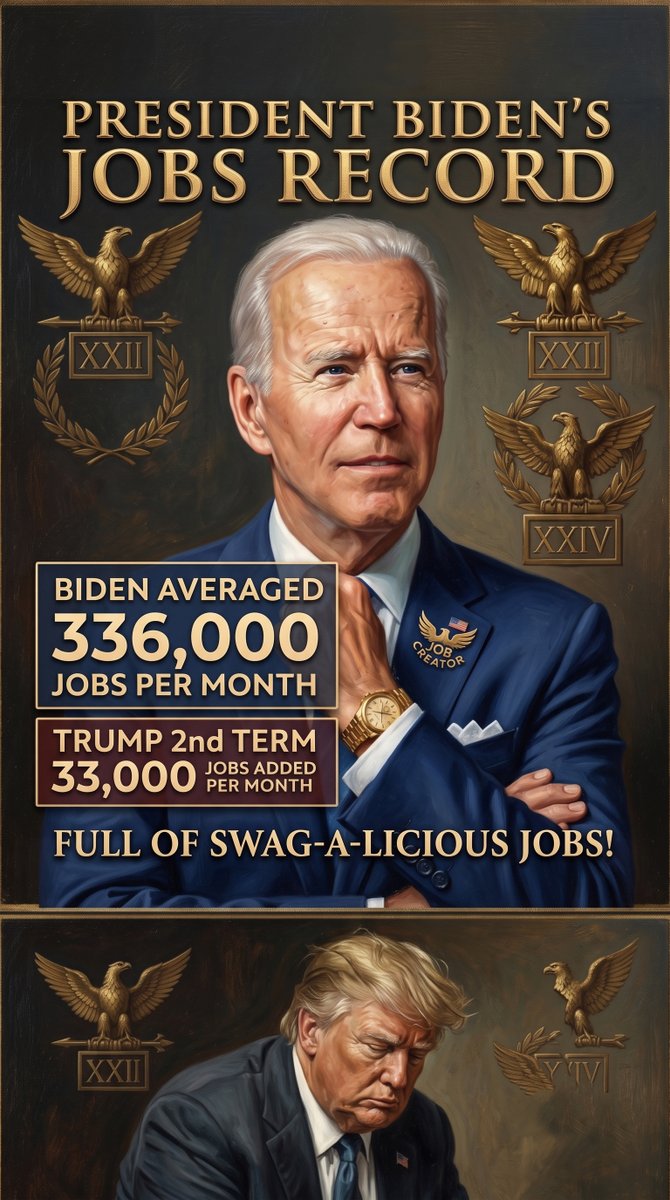 mmpadellan's tweet photo. BIDEN: 336,000 jobs/month average. 
trump: 33,000 jobs/month average. 

BIDEN: 48 consecutive months job growth.
trump: MINUS 23,000 jobs in July

I miss having a REAL President. https://t.co/8kYuU0OxgE